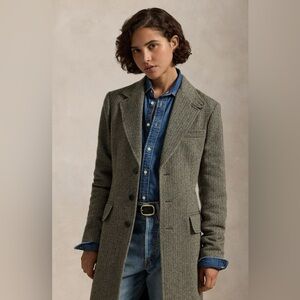 Polo Ralph Lauren Classic Black Cream Herringbone Coat Size 4